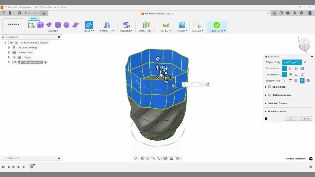 fusion form top edge scaling vase opening adjustment
