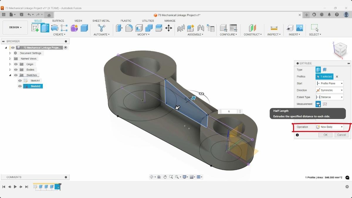 Symmetric extrusion of reinforcement rib in Fusion