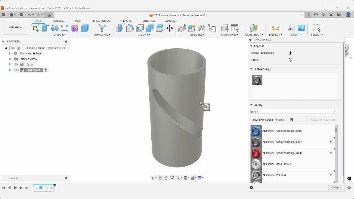 Metal appearance applied to cylinder in Fusion