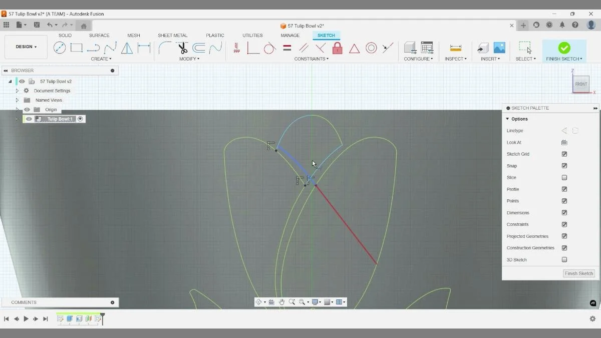fusion sketch editing tulip curves with extend tool
