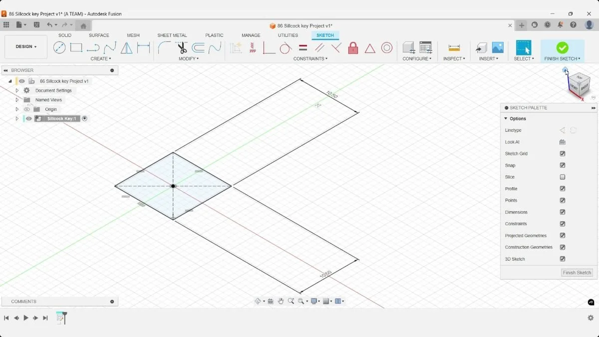 Fusion sillcock key socket sketch with a centered 10.5 by 10.5 mm square.