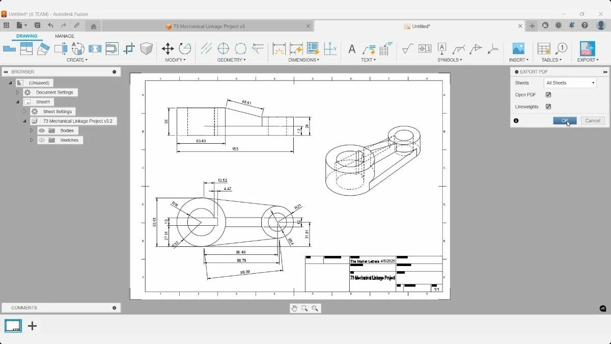 Exporting Fusion engineering drawing as PDF