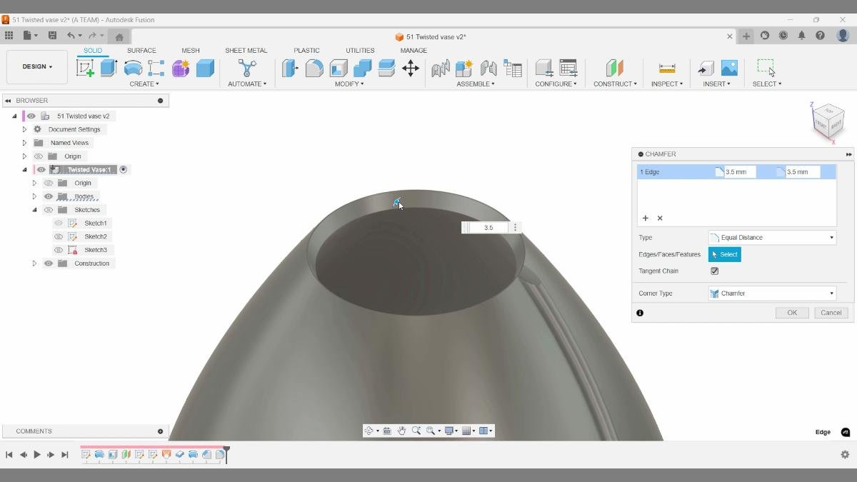 3.5 mm chamfer applied to the vase opening.