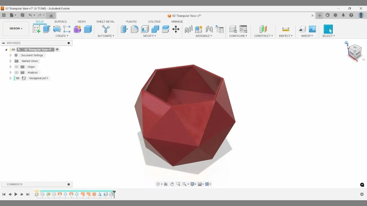 Fusion triangular vase updated after parametric sketch modification