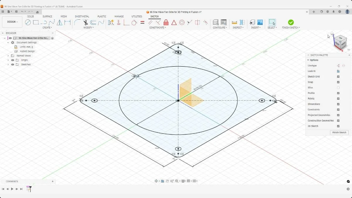 fusion fan grille base sketch centerline sine wave reference