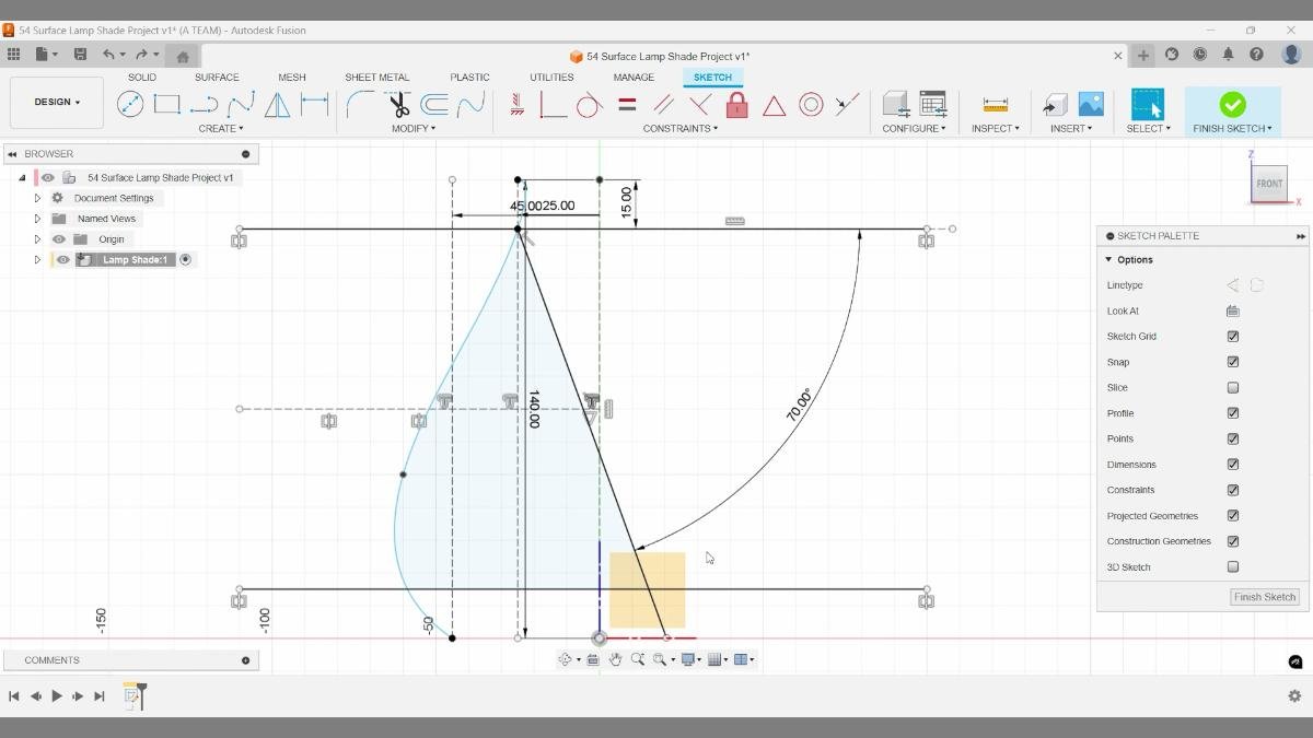 Fusion lamp shade profile with angled guide line