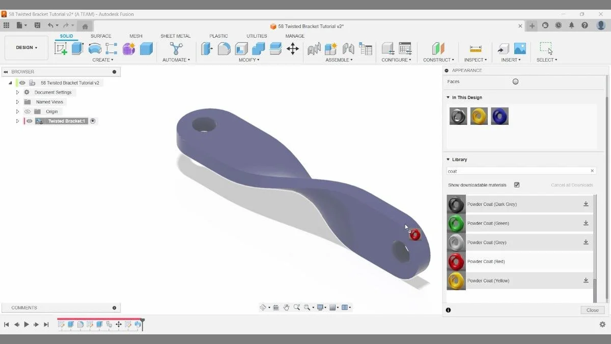 fusion twisted bracket final model appearance render tutorial