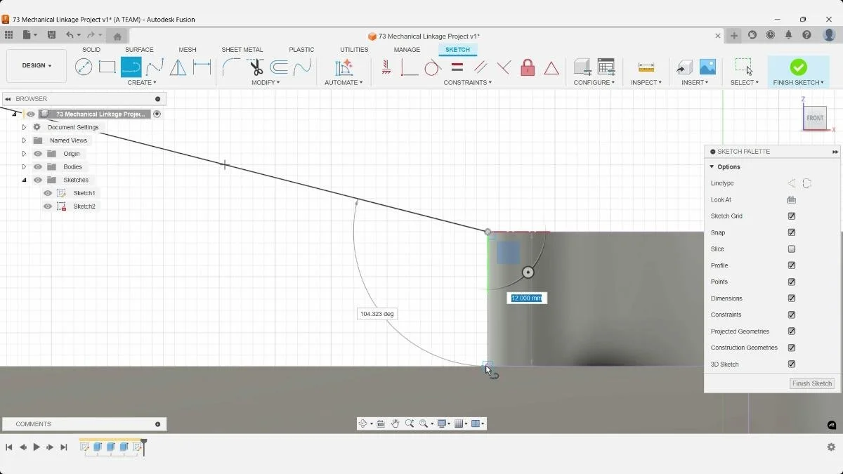 Reinforcement rib sketch profile in Fusion