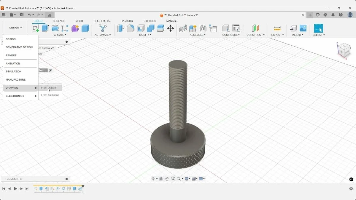 Fusion drawing workspace from design menu