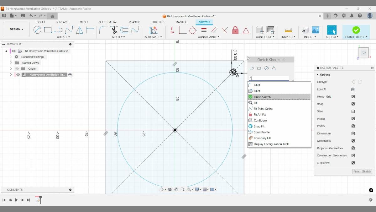 usion sketch using design shortcut to complete center circle reference geometry