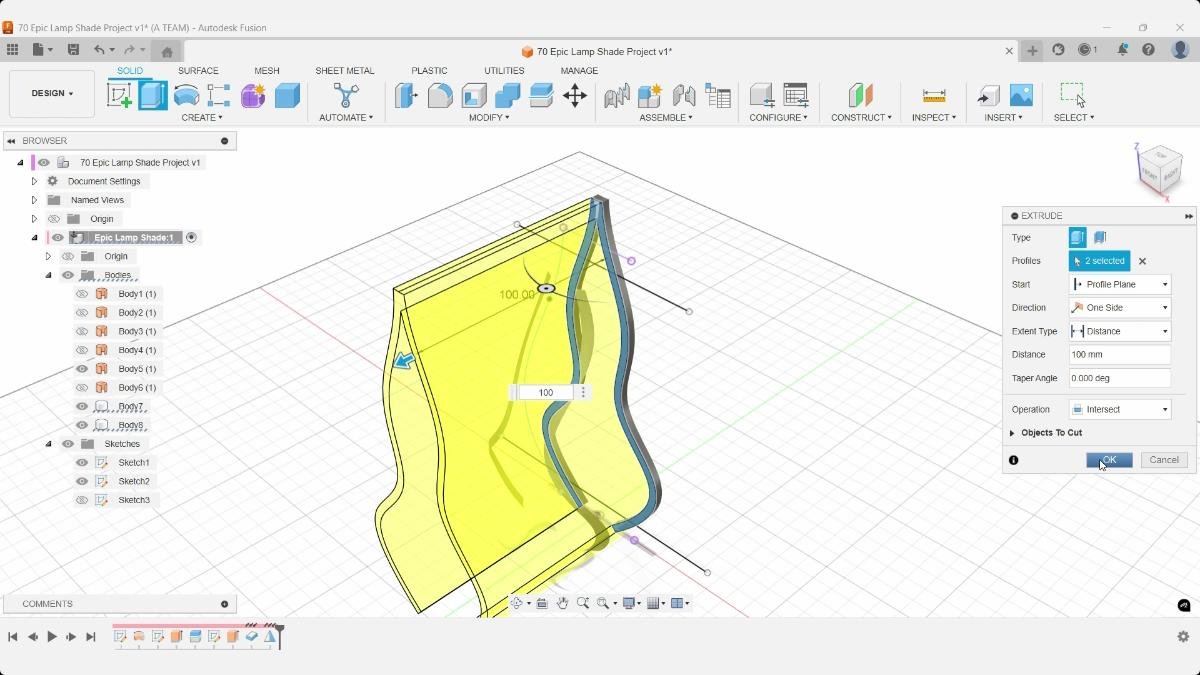 Fusion intersect operation for lampshade pattern
