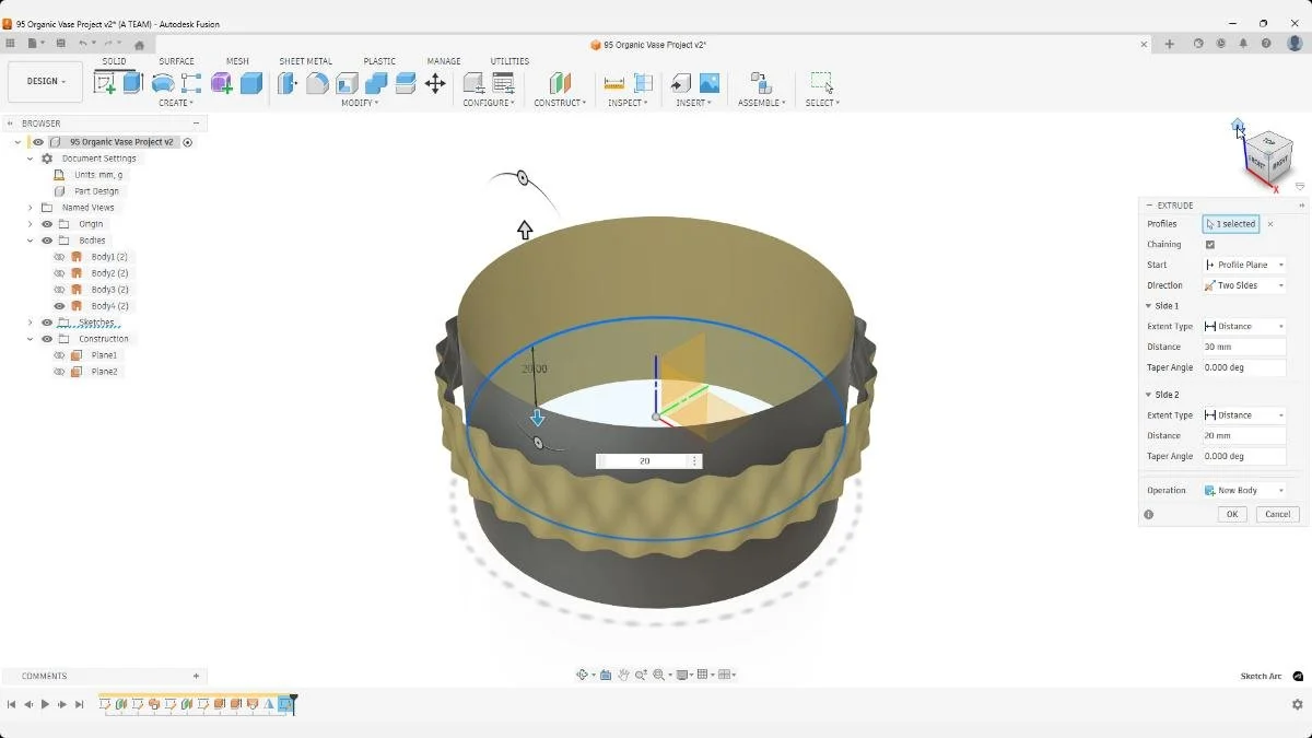 Fusion extruding inner cylinder to define boundary volume for organic pen holder