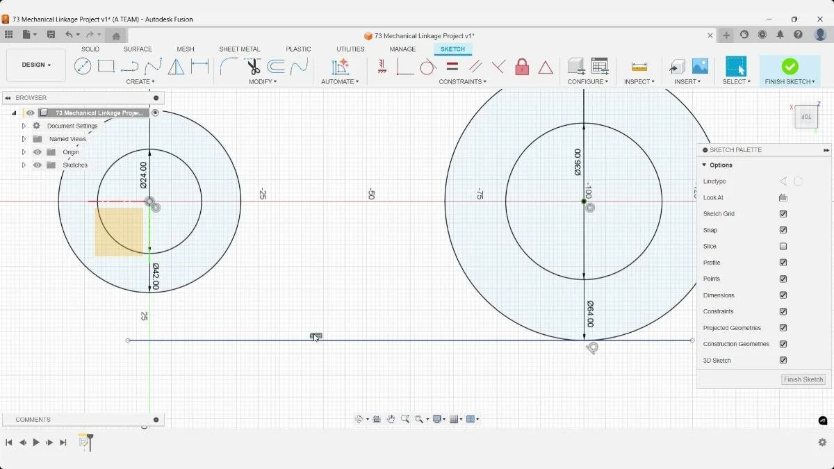 Tangent line connecting circles in Fusion sketch