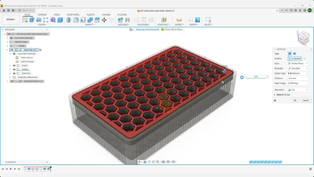 Fusion honeycomb cut and offset surface detail