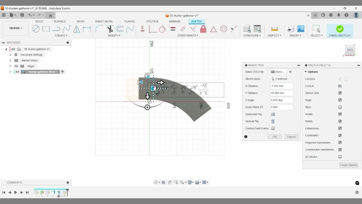 Inserting a licensed SVG into an unfolded sheet metal sketch in Autodesk Fusion