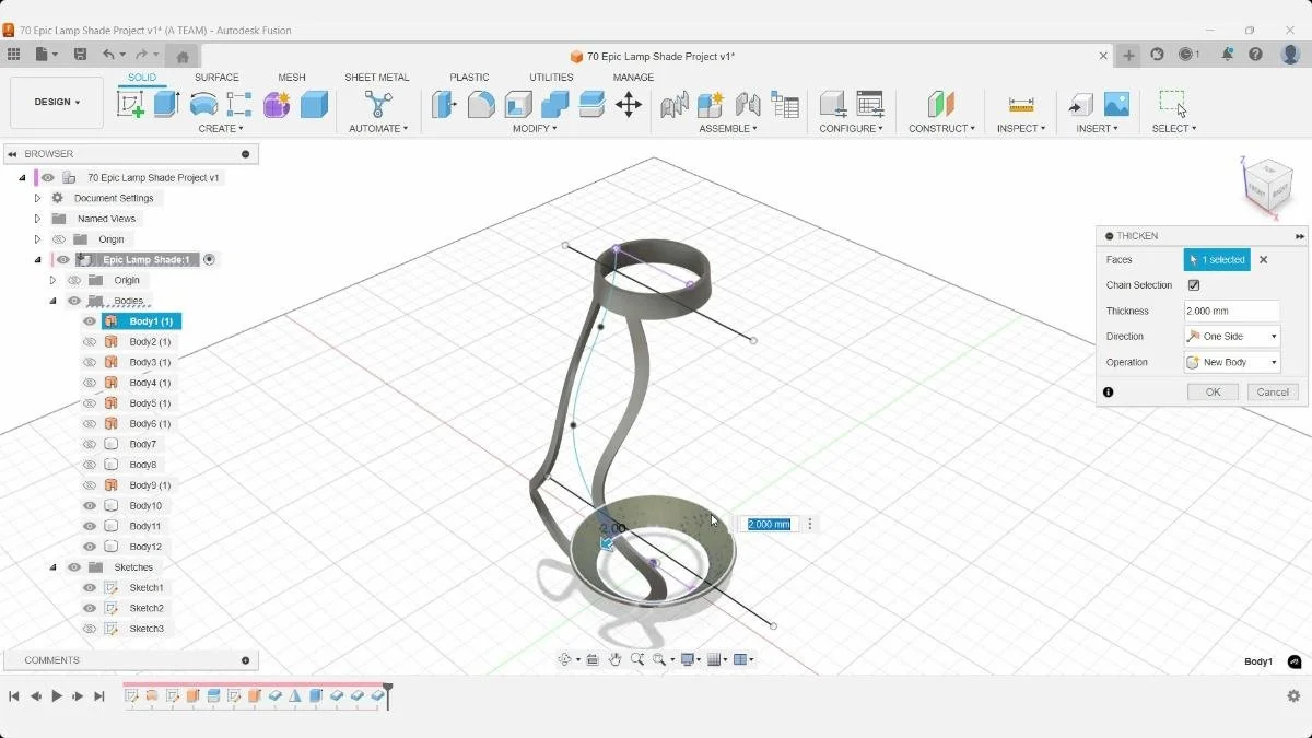 Fusion thickened ring feature for lampshade