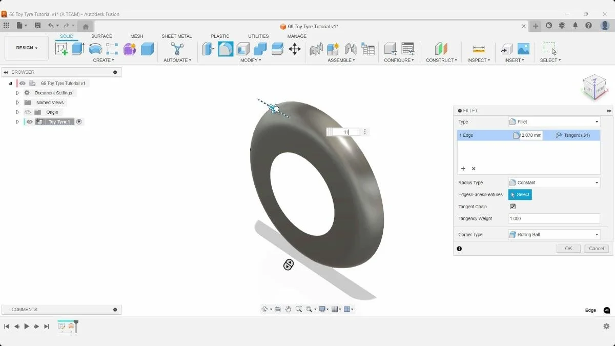 Fusion fillet applied to outer tire edge
