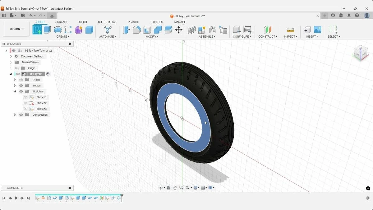 Fusion tire model shaded preview before final steps