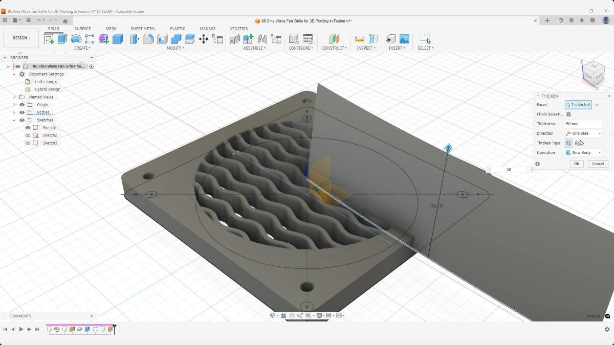 fusion surface thicken and split modeling workflow