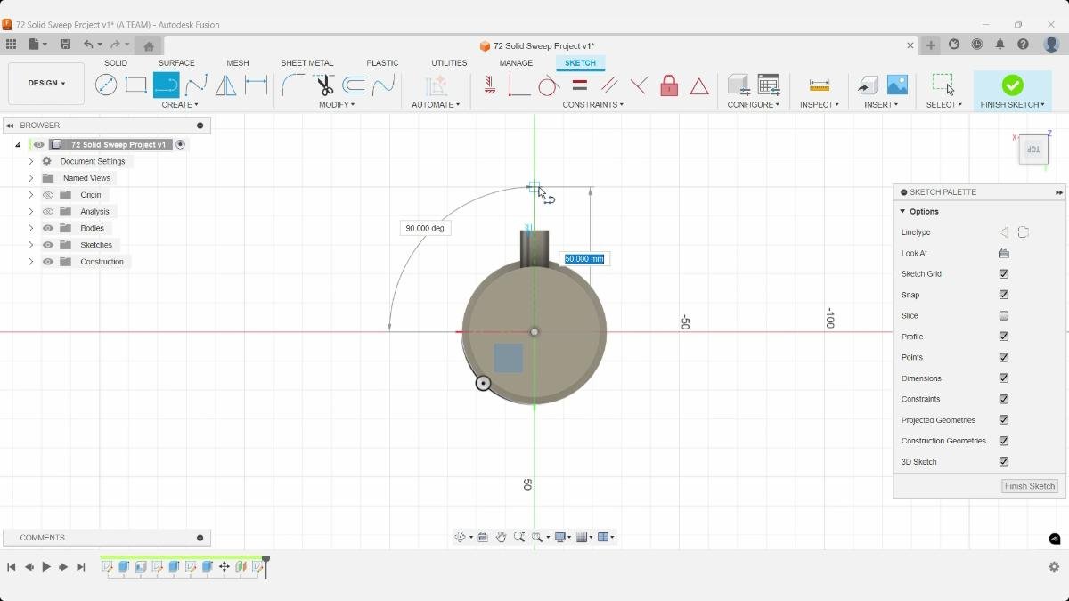 Fusion 3D sketch creating initial sweep path line