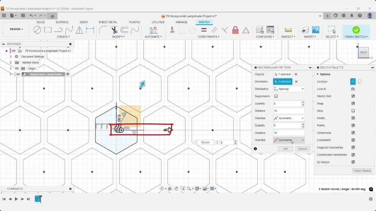 Fusion rectangular honeycomb pattern with eight instances and 10 mm spacing.