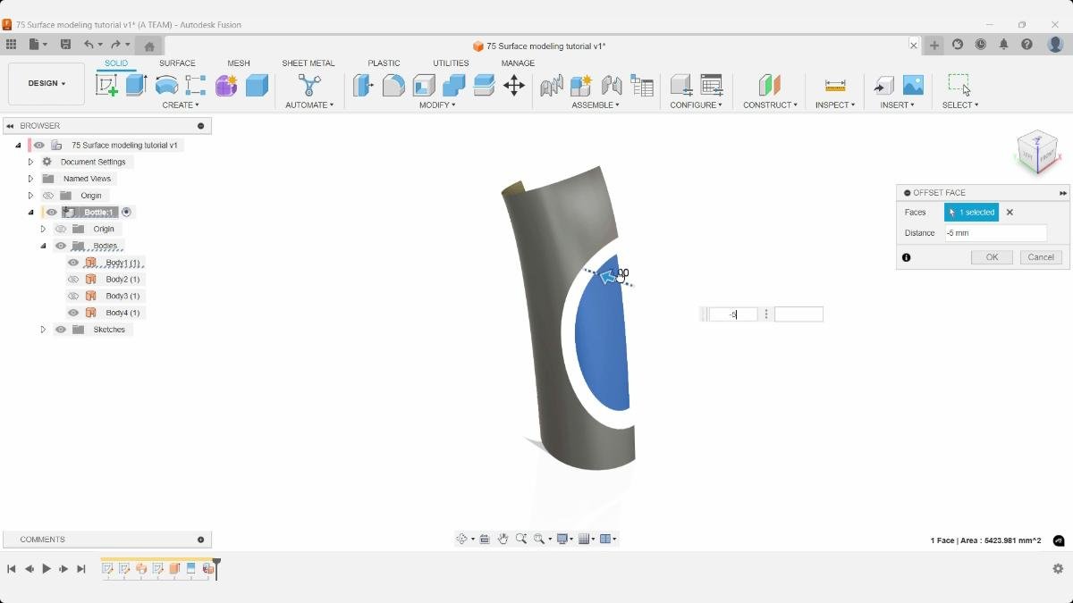 Offset Face moving the recessed bottle surface 5 mm inward.