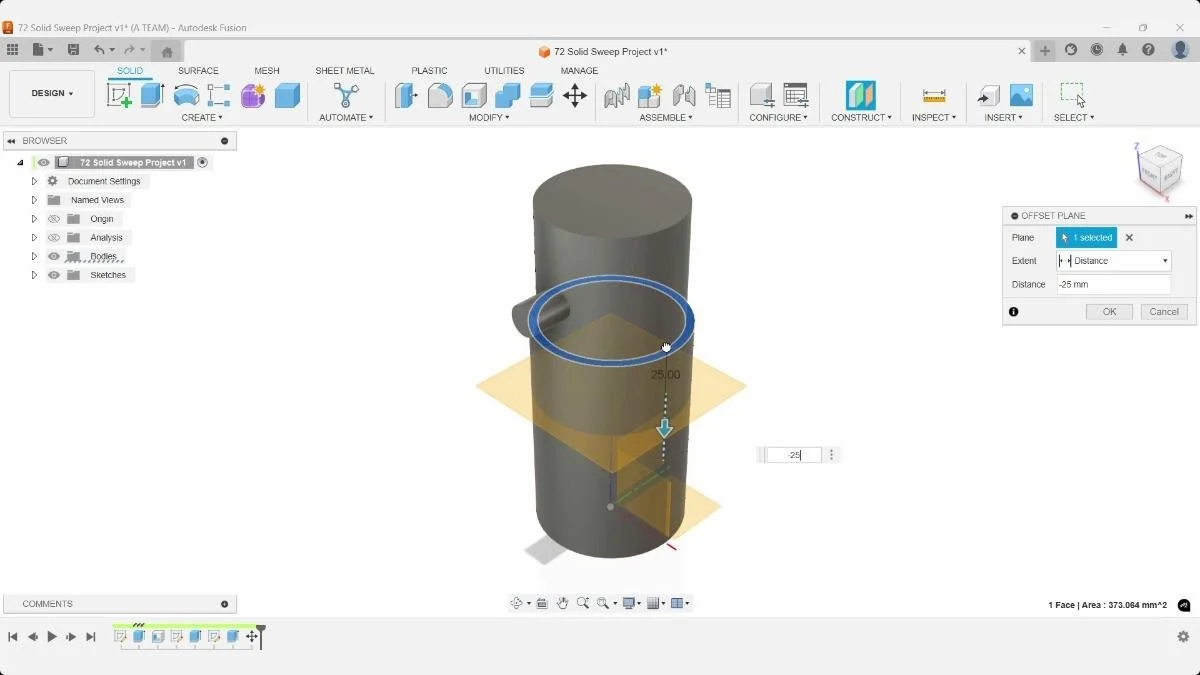 Fusion offset plane aligned with knob center position