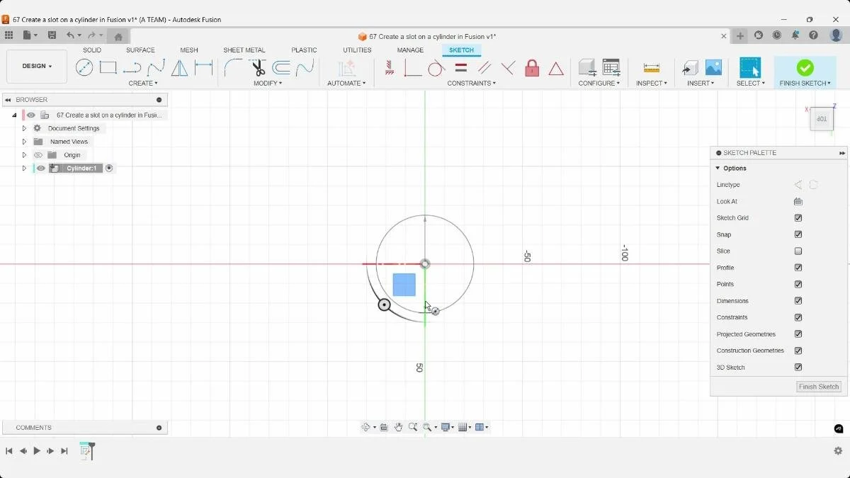Center diameter circle sketch on origin in Fusion