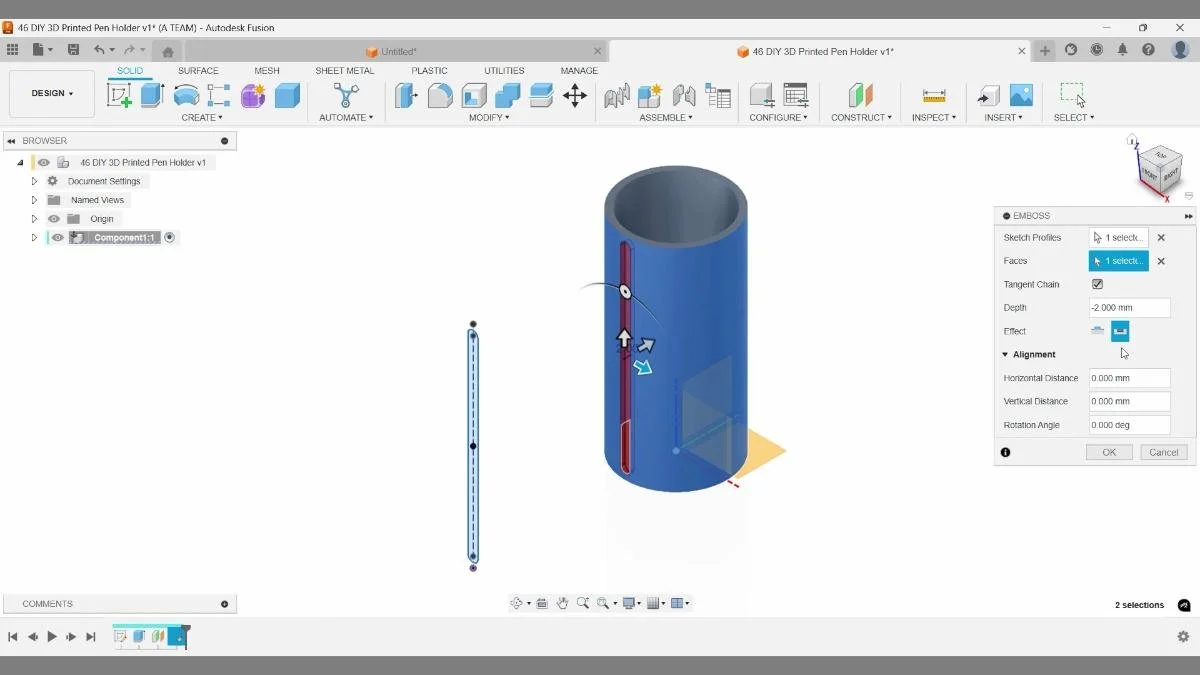 Using Emboss in Fusion to add patterns on a curved surface.