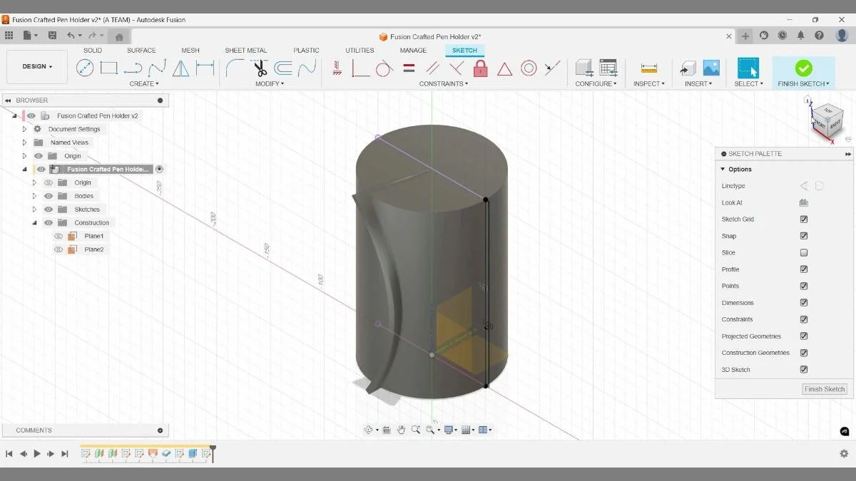 fusion sketch profile outside cylinder revolve intersect