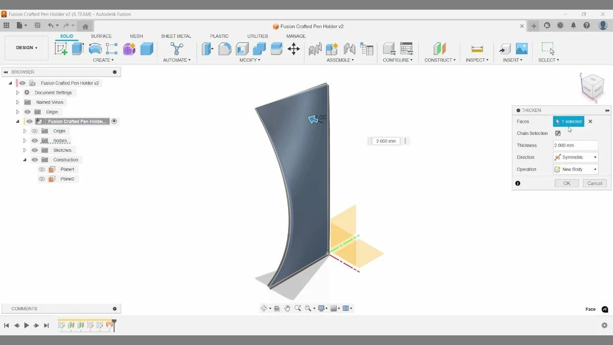 fusion thicken surface symmetric thickness pen holder