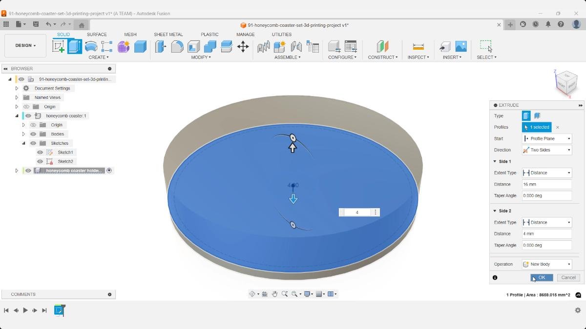 Extruding the coaster holder base symmetrically to create a stable platform for stacked coasters.