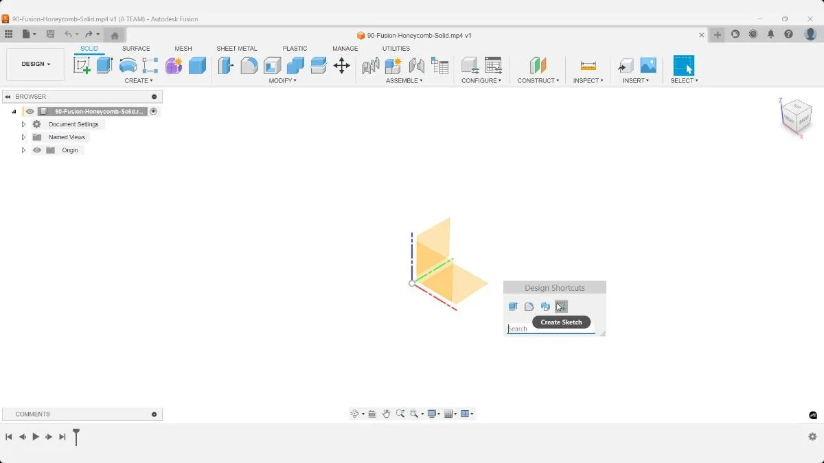 Create a new sketch in Fusion using design shortcuts to start the honeycomb pattern