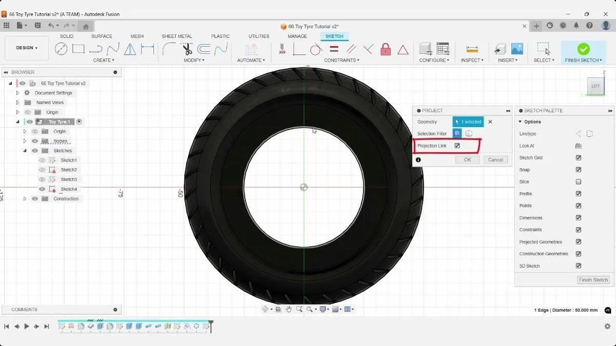 Fusion project tool selecting inner circular edge