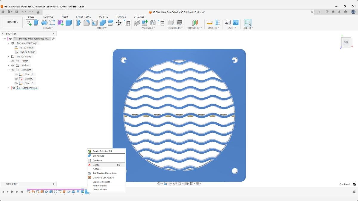 fusion timeline delete feature modeling correction