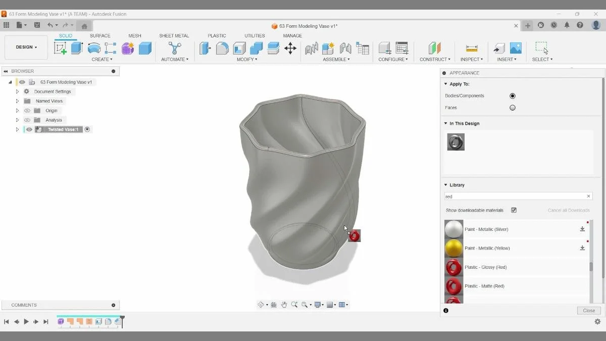 fusion appearance material assign metallic surface