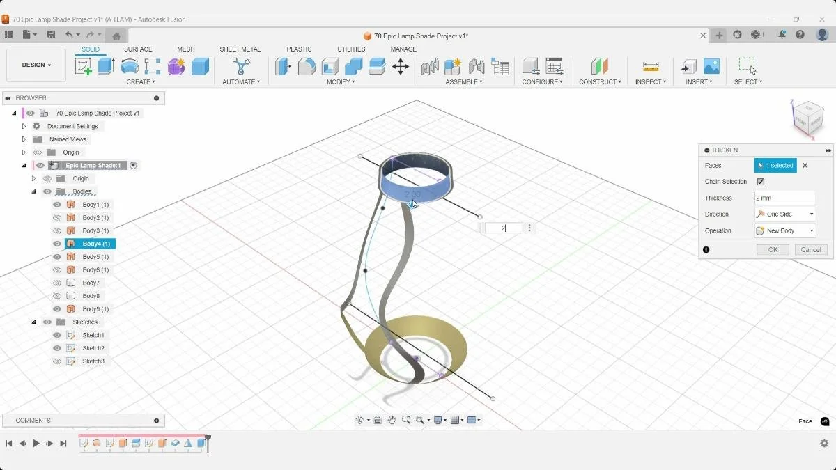 Fusion thickened lampshade structure model