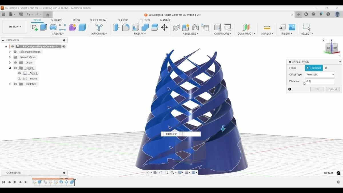 fusion fidget cone offset face thickness adjustment