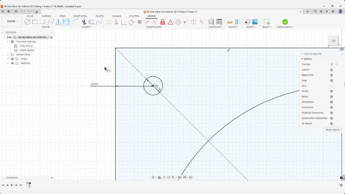 fusion fan grille mounting hole sketch placement