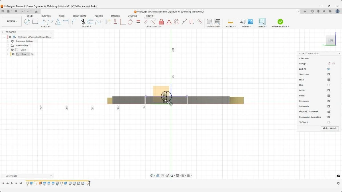 Side sketch defining the profile for a functional access or refinement cut.