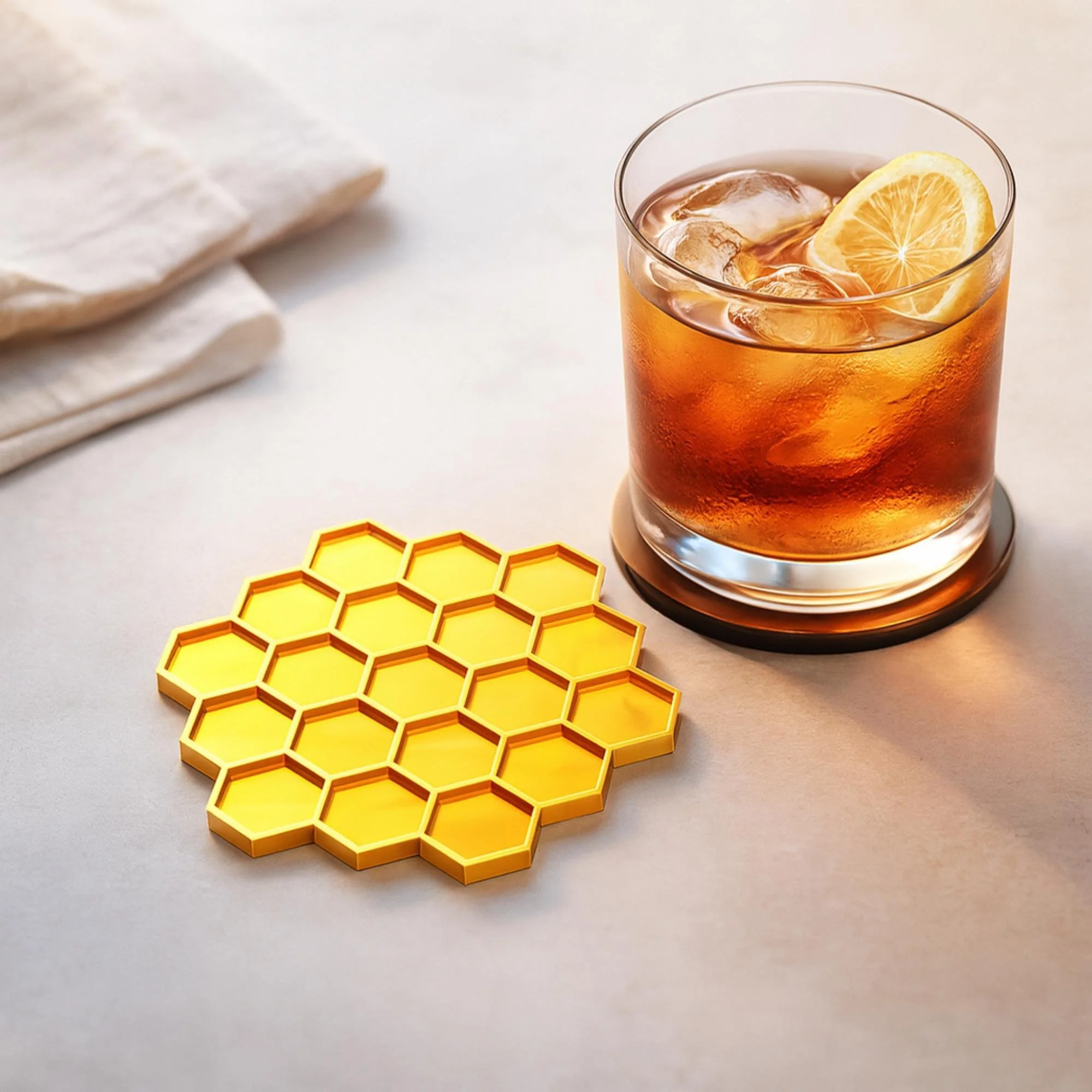 Honeycomb Coaster Set – 3D Printable Coaster & Holder | Modern Geometric Design (STL + 3MF Files)