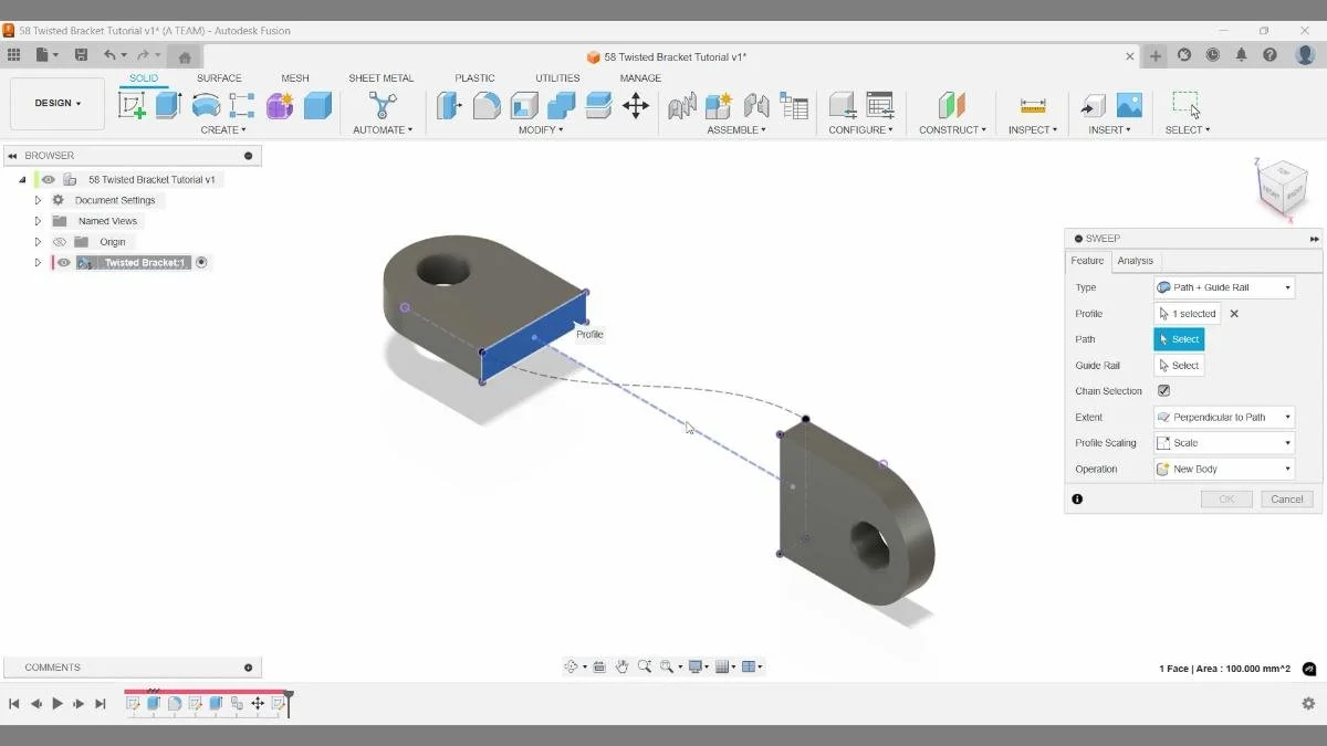 fusion sweep path guide rail twisted bracket connection tutorial