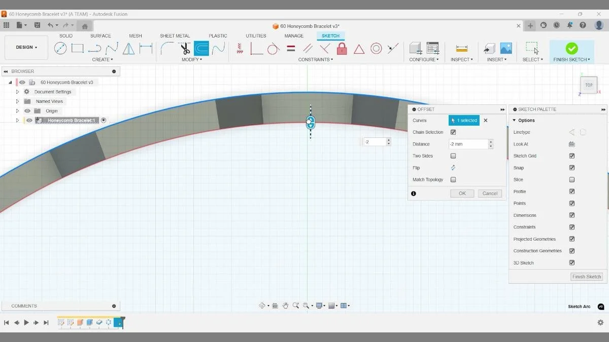 offset curve for top ring fusion