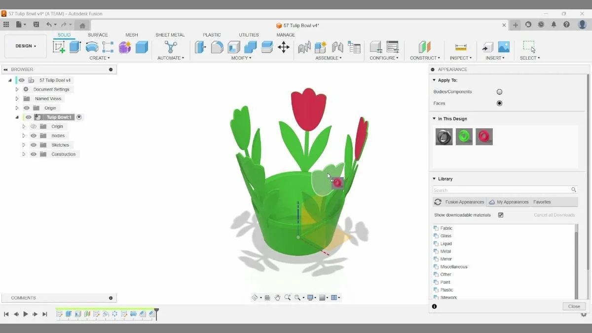 fusion apply appearances to tulip bowl bodies and petals