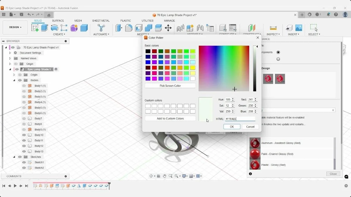 Fusion material appearance color picker