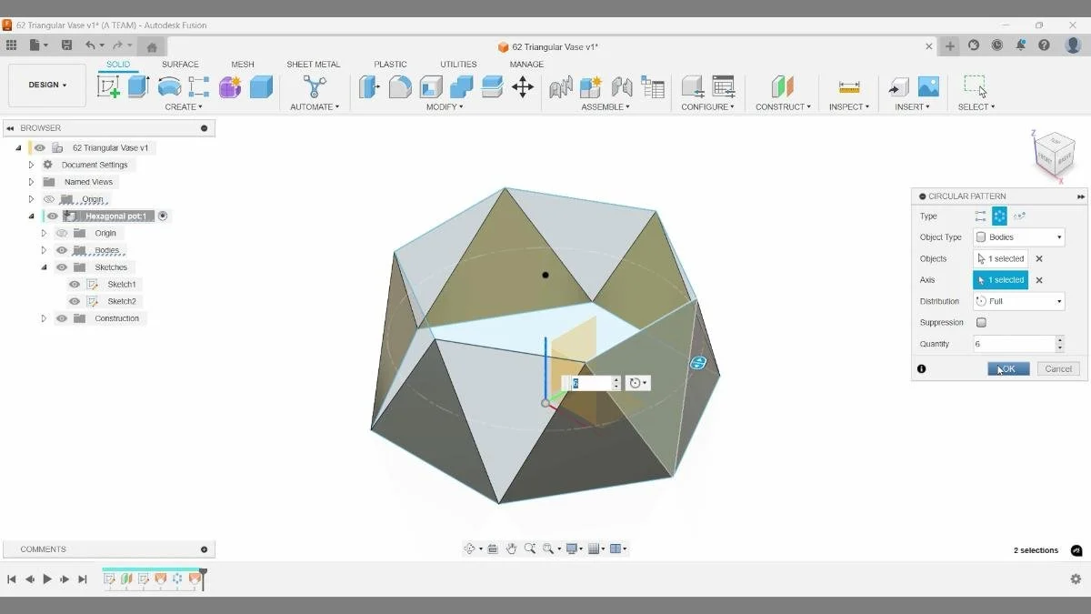 Fusion circular pattern complete triangular vase geometry