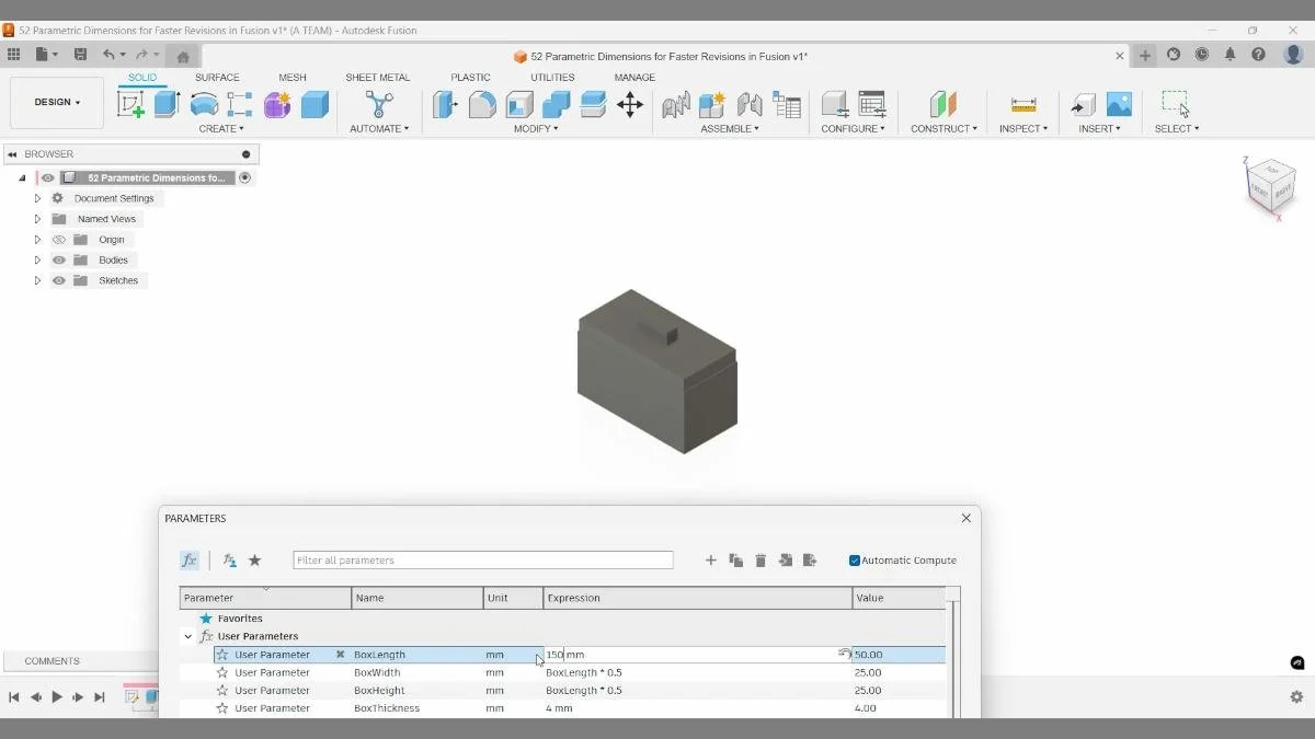 editing boxlength parameter to update the model geometry