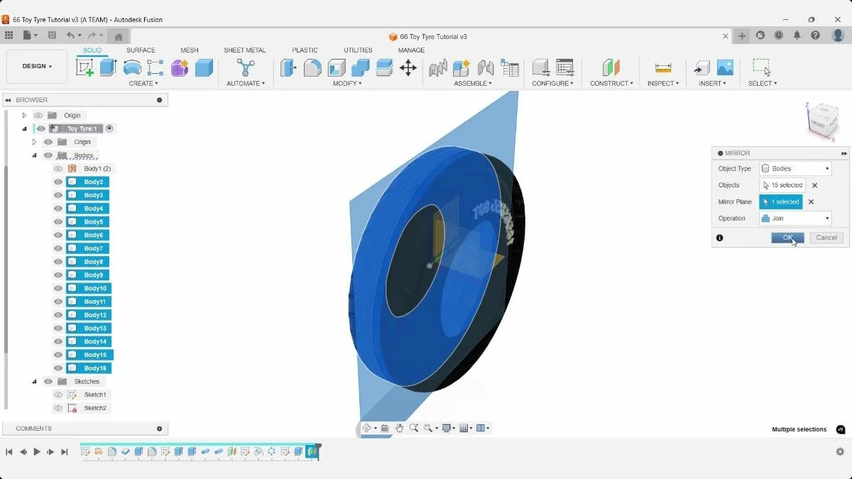 Fusion mirror operation creating symmetric tire geometry