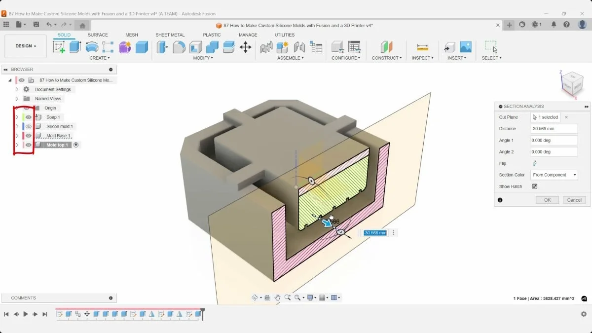 Fusion Section Analysis exposes the soap master, silicone space, and thick outer mold base.
