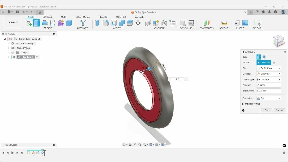 Fusion extrude cut creating inner groove on tire